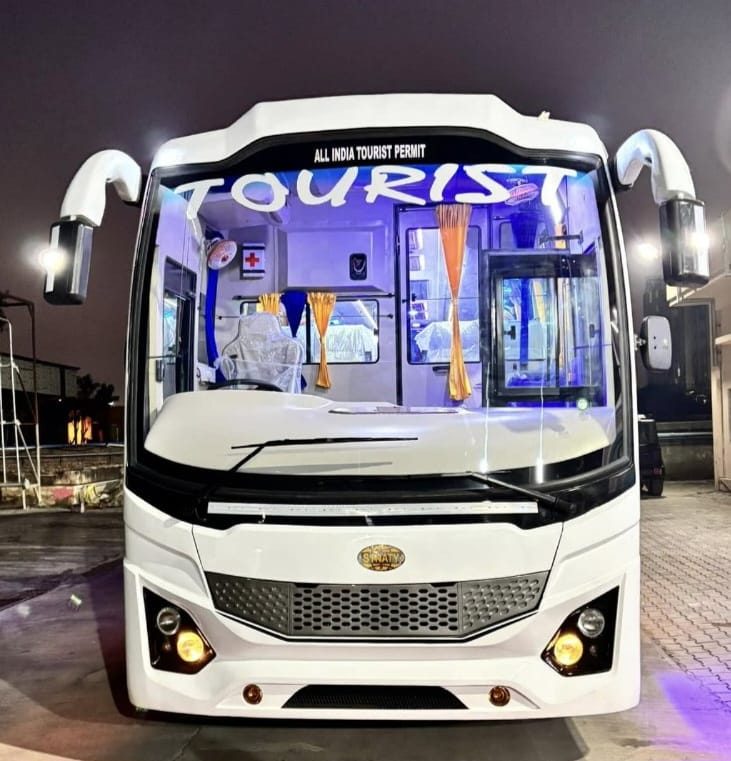 All India Tourist Permit coach front view - Pragati Tours and Travels