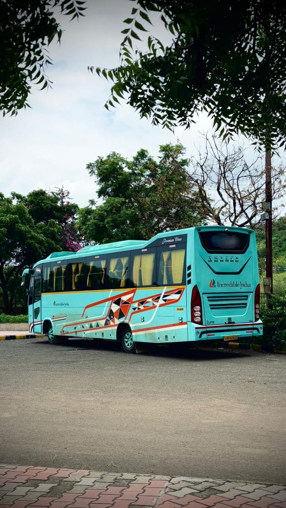 Incredible India tourist bus rear view - Pragati bus rental Aurangabad